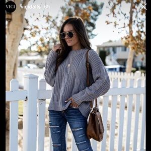 Vici Silver/Gray Chenille Cable Knit Sweater (S)